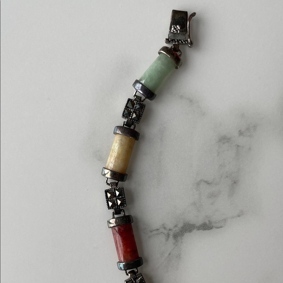 Vintage MF 925 Sterling Silver Multi-Stone Marcasite Bracelet - Picture 3 of 7